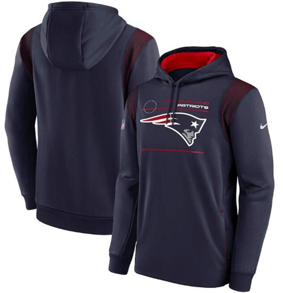 Men's New England Patriots 2021 Navy Sideline Logo Performance Pullover Hoodie